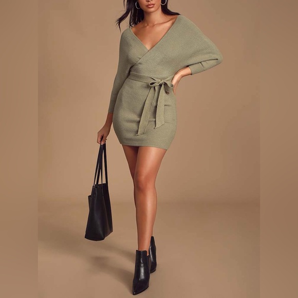 Lulus Women’s Modena Sage Green Dolman Sleeve Bodycon Sweater Dress - Picture 2 of 9